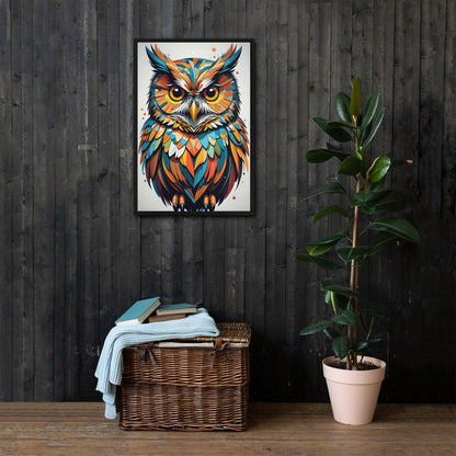 Feather Symphony Canvas: Multicolored Owl