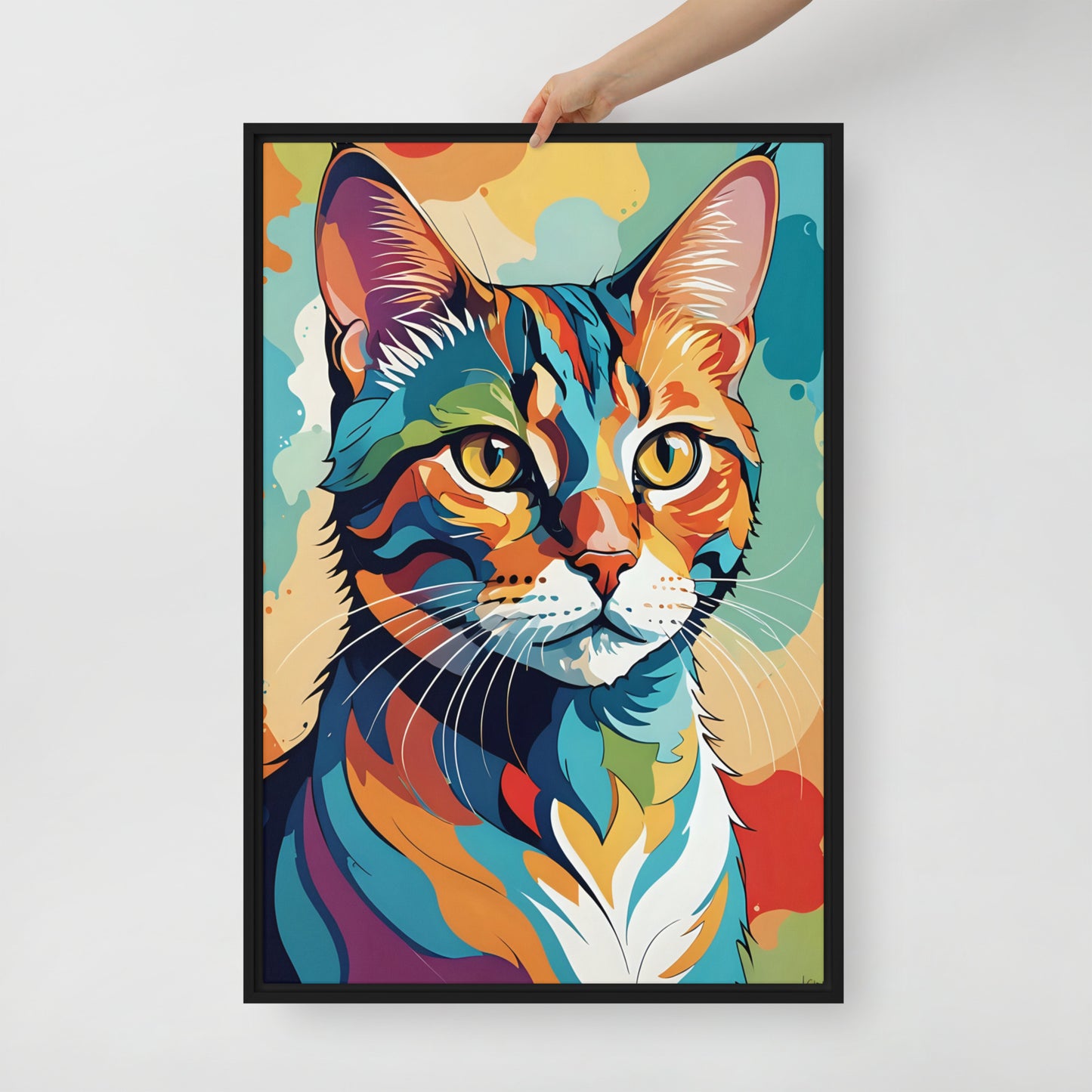 Multicolored Cat Portrait Canvas