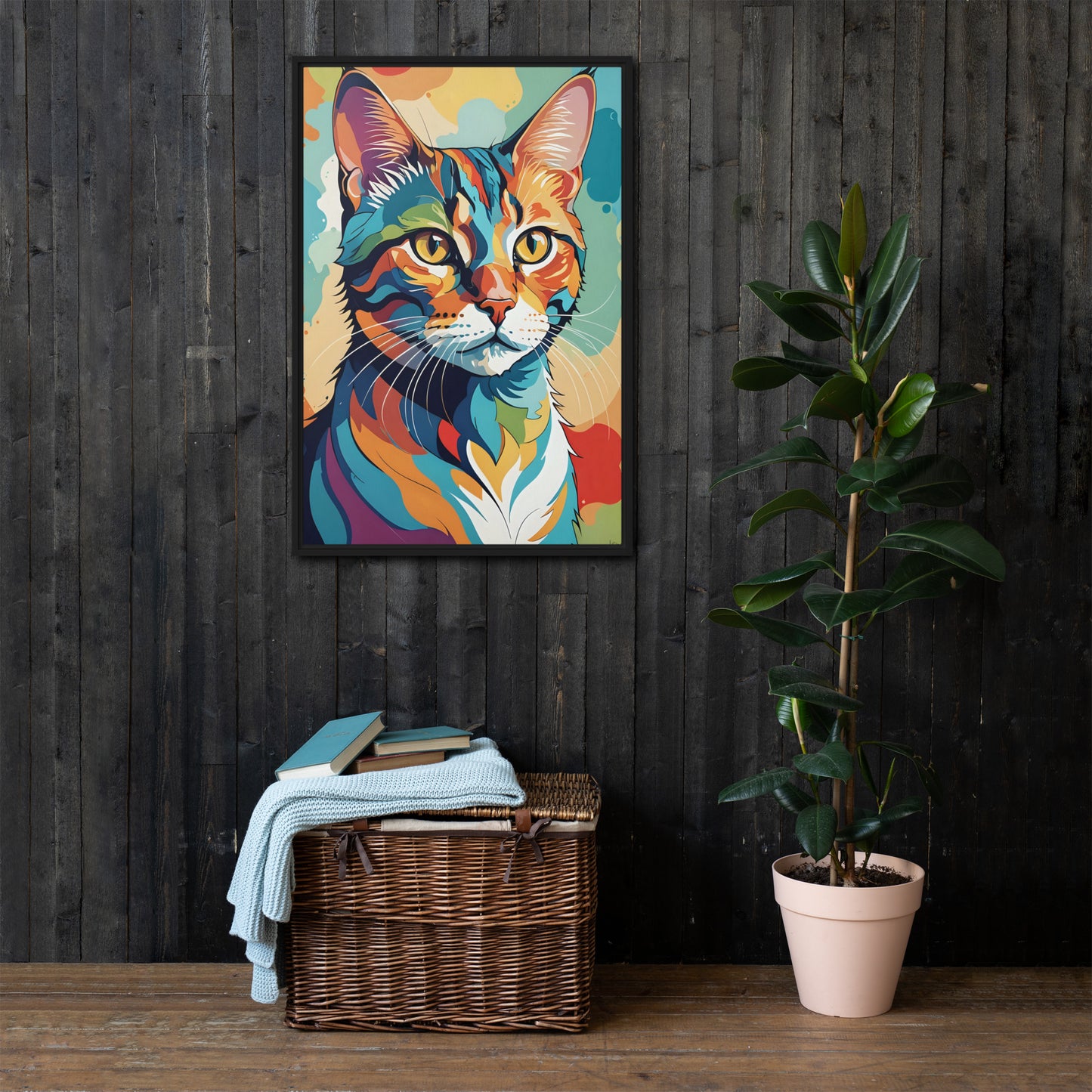 Multicolored Cat Portrait Canvas