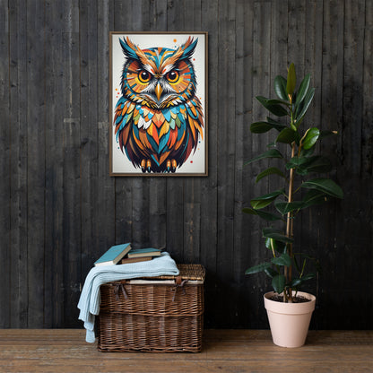 Feather Symphony Canvas: Multicolored Owl