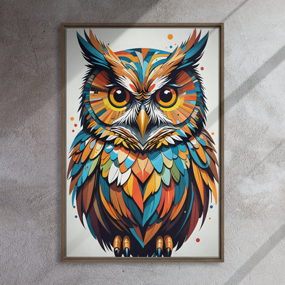 Feather Symphony Canvas: Multicolored Owl