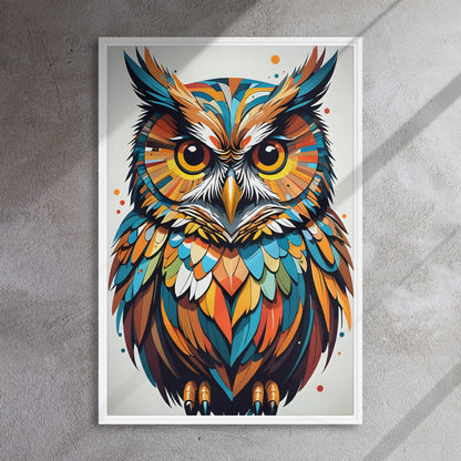 Feather Symphony Canvas: Multicolored Owl