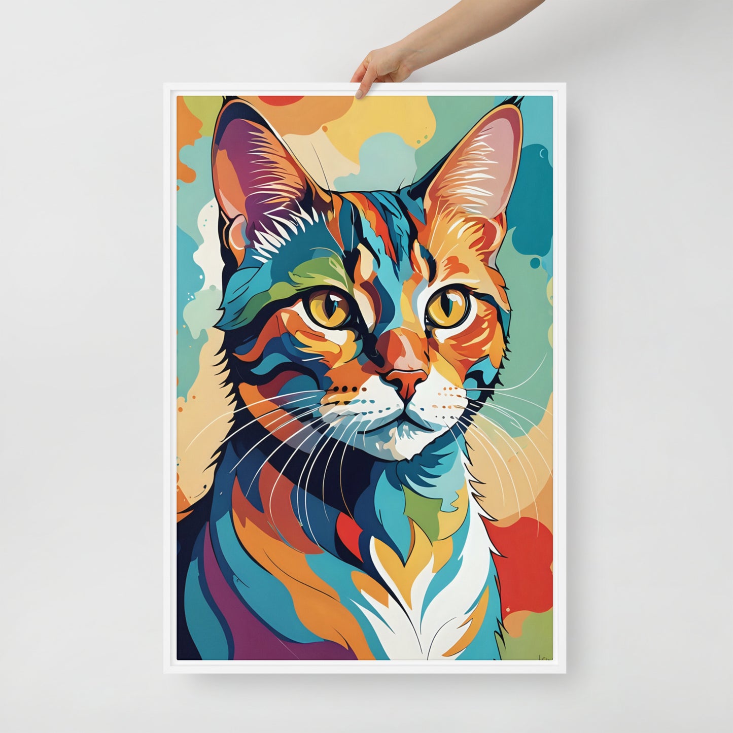 Multicolored Cat Portrait Canvas